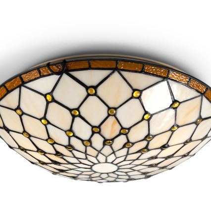 Brilagi - Candeeiro de teto em vitral Tiffany Marfim 2xE27/60W/230V Ø 40 cm