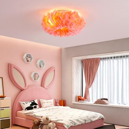 Brilagi - Candeeiro de teto FEATHER 3xE27/40W/230V Ø 40 cm rosa