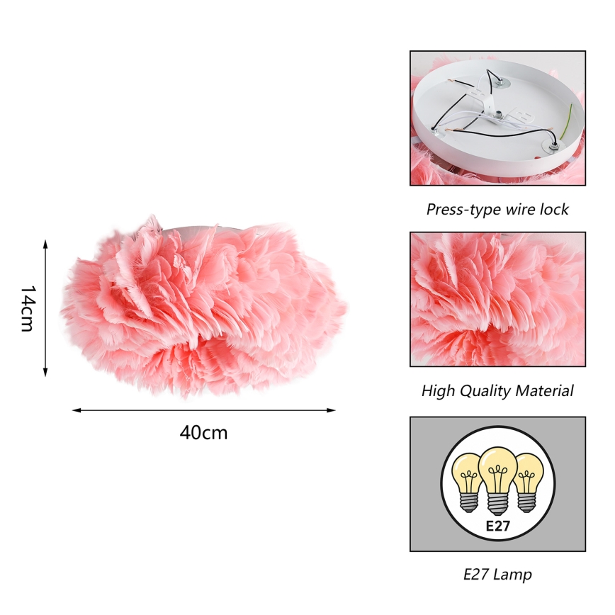 Brilagi - Candeeiro de teto FEATHER 3xE27/40W/230V Ø 40 cm rosa