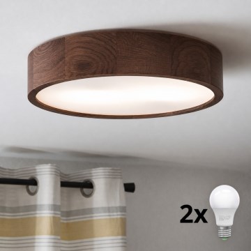 Brilagi - Candeeiro de teto LED CARVALHO 2x E27/15W/230V, acabamento carvalho/nogueira, Ø 37 cm