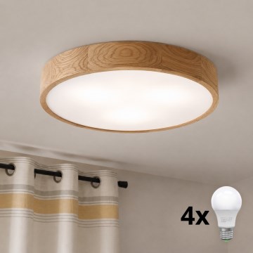 Brilagi - Candeeiro de teto LED CARVALHO 4xE27/60W/230V, acabamento em carvalho, Ø 57,5 cm