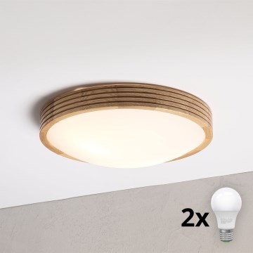 Brilagi - Candeeiro de teto LED CARVALHO MODERN SLIM 2xE27/60W/230V Ø 37,5 cm, acabamento em carvalho