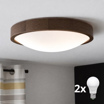Brilagi - Candeeiro de Teto LED CARVALHO SLIM 2xE27/15W/230V, acabamento carvalho nogueira, Ø 37 cm