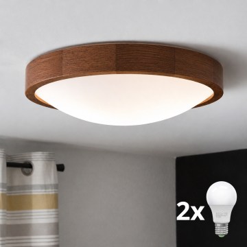 Brilagi - Candeeiro de teto LED CARVALHO SLIM 2xE27/15W/230V acabamento em carvalho e cerejeira diâmetro 37 cm