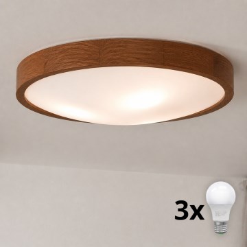 Brilagi - Candeeiro de teto LED CARVALHO SLIM 3xE27/45W/230V, acabamento carvalho-cerejeira, Ø 47 cm