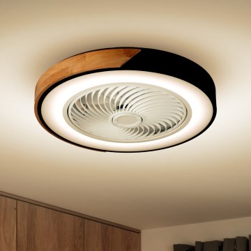 Brilagi - Candeeiro de teto LED dimerizável com ventilador LED/30W/230V 3000-6500K Ø 50 cm preto/carvalho + comando remoto