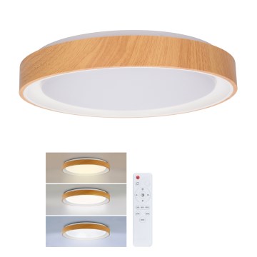 Brilagi - Candeeiro de teto LED dimerizável FLOCO LED/48W/230V Ø 40 cm acabamento em madeira/branco + comando remoto
