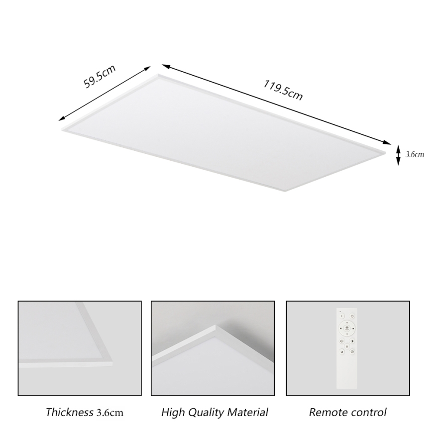 Brilagi - Luminária de teto LED dimerizável SLIMFRAME LED/80W/230V 120x60 cm 3000-6000K branca + comando à distância