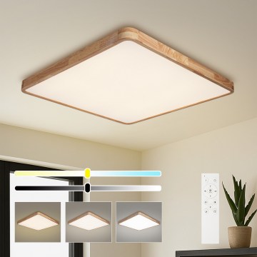 Brilagi - Candeeiro de teto LED dimerizável WOODLINE SQUARE LED/100W/230V 3000-6000K carvalho 80x80 cm + comando remoto
