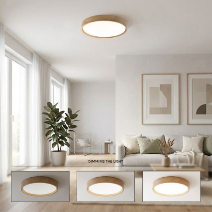 Brilagi - Luminária de teto LED dimerizável MANAROLA SMART LED/36W/230V 3000–6000K Wi‑Fi Tuya Beacon Ø 51 cm, acabamento carvalho + comando remoto