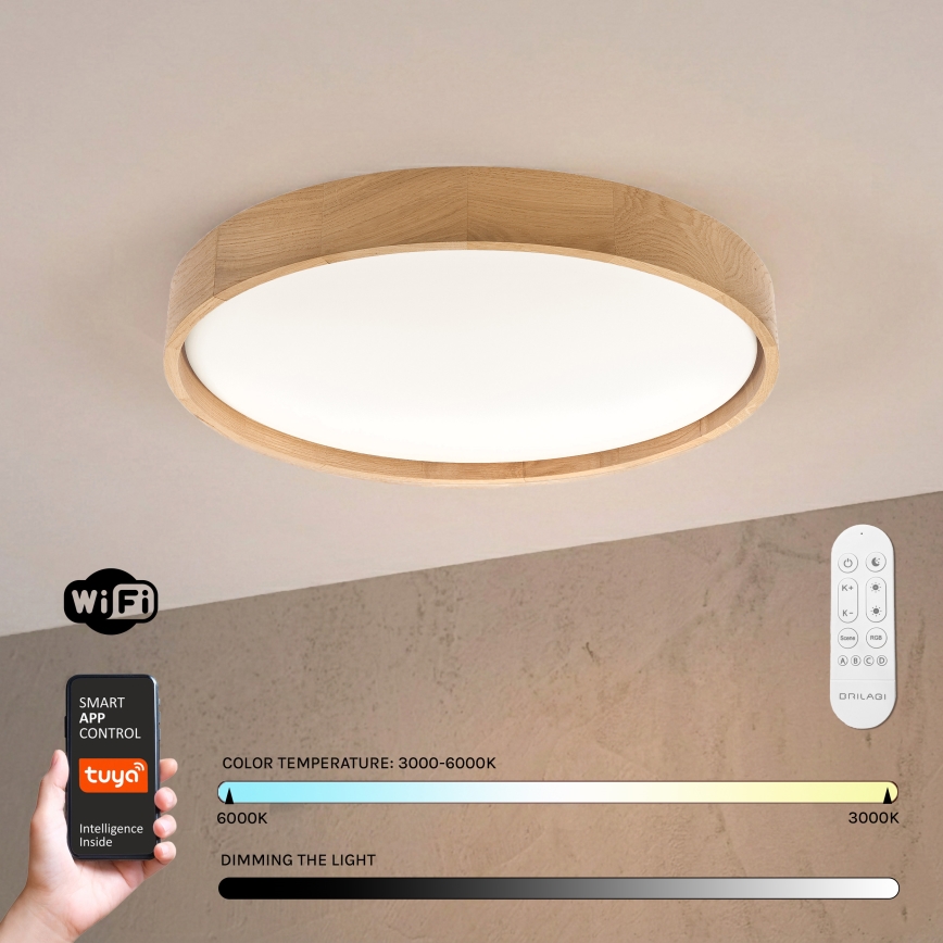 Brilagi - Luminária de teto LED dimerizável MANAROLA SMART LED/36W/230V 3000–6000K Wi‑Fi Tuya Beacon Ø 51 cm, acabamento carvalho + comando remoto