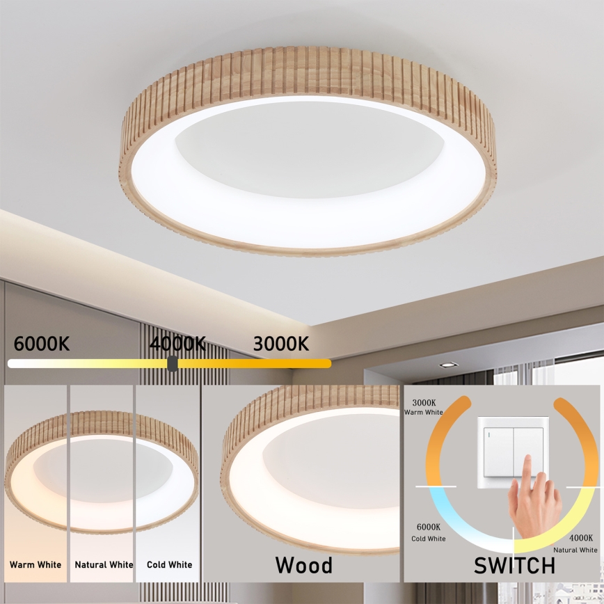 Brilagi - Candeeiro de teto LED FALCON WOOD MODERN LED/40W/230V 3000/4000/6000K Ø 60 cm em madeira