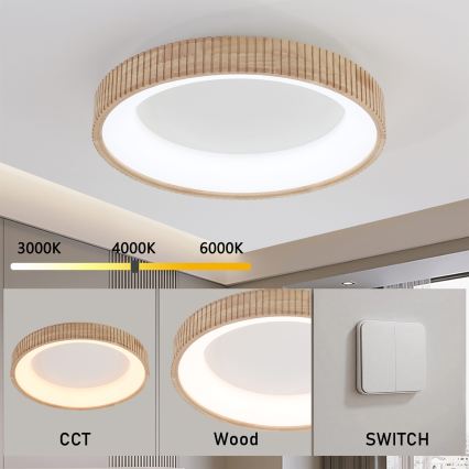 Brilagi - Candeeiro de teto LED FALCON WOOD MODERN LED/40W/230V 3000/4000/6000K Ø 60 cm em madeira