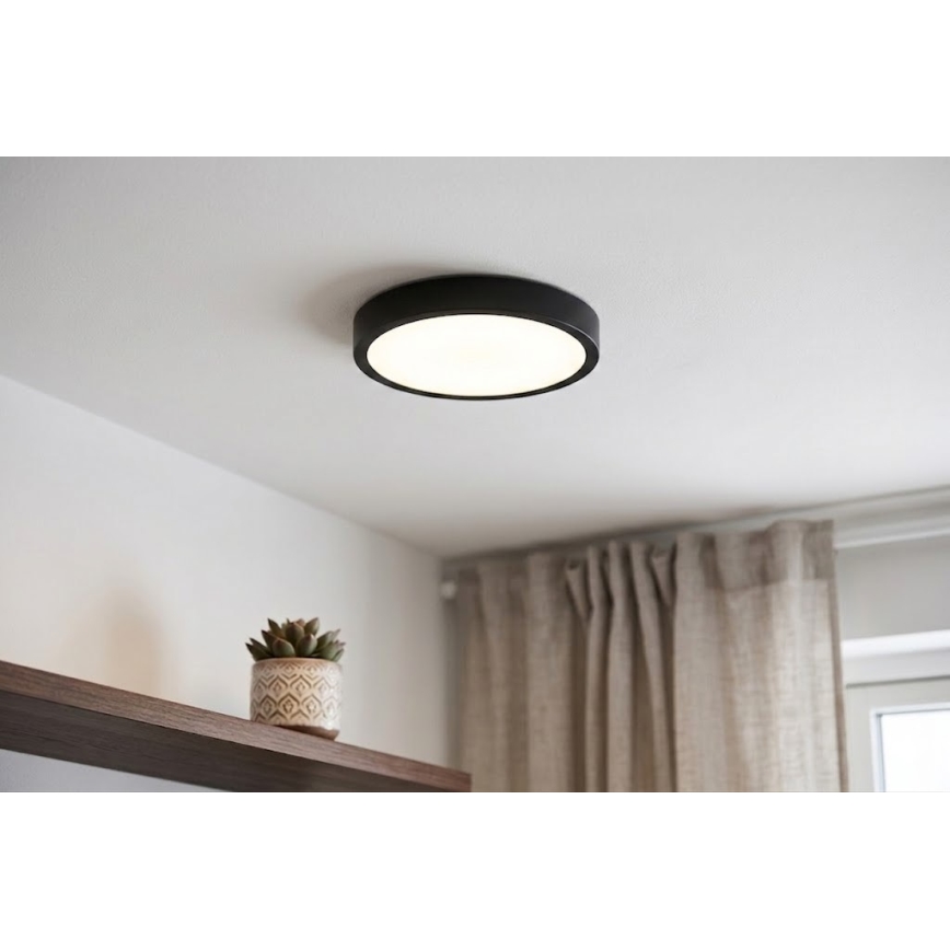 BRILAGI - Luminária de teto LED para casa de banho com sensor ZENNA LED/12W/230V Ø 25 cm IP44 preta + comando remoto