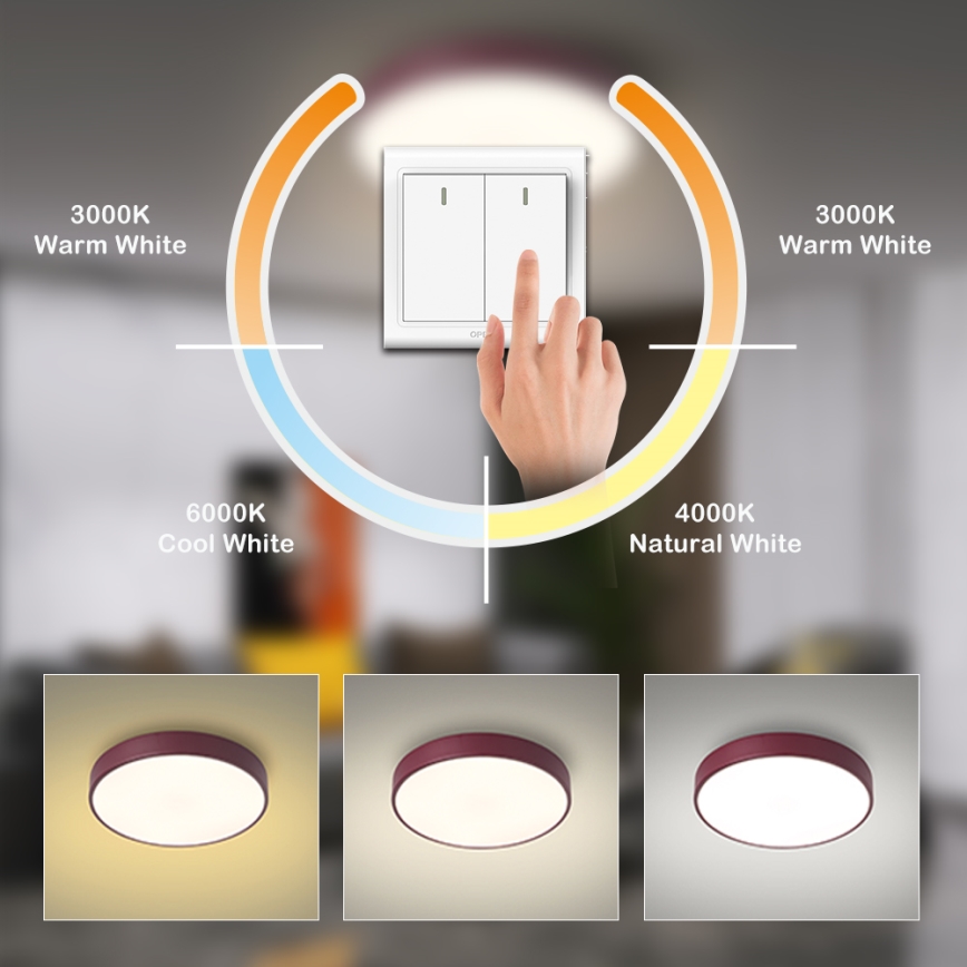 Brilagi - Candeeiro de tecto LED POOL LED/36W/230V 3000/4000/6000K diâmetro 30 cm bordô