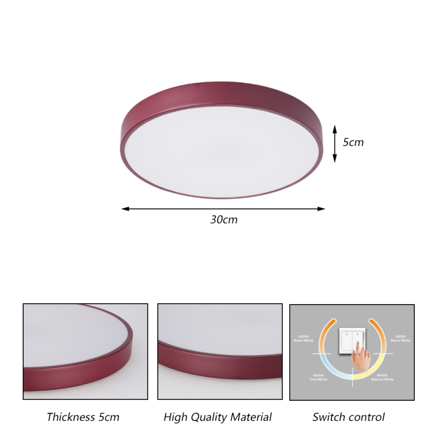 Brilagi - Candeeiro de tecto LED POOL LED/36W/230V 3000/4000/6000K diâmetro 30 cm bordô