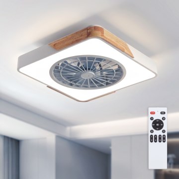 Brilagi - Candeeiro de teto LED regulável com ventilador LED/38W/230V 3000-6500K 50x50 cm branco/carvalho + controlo remoto