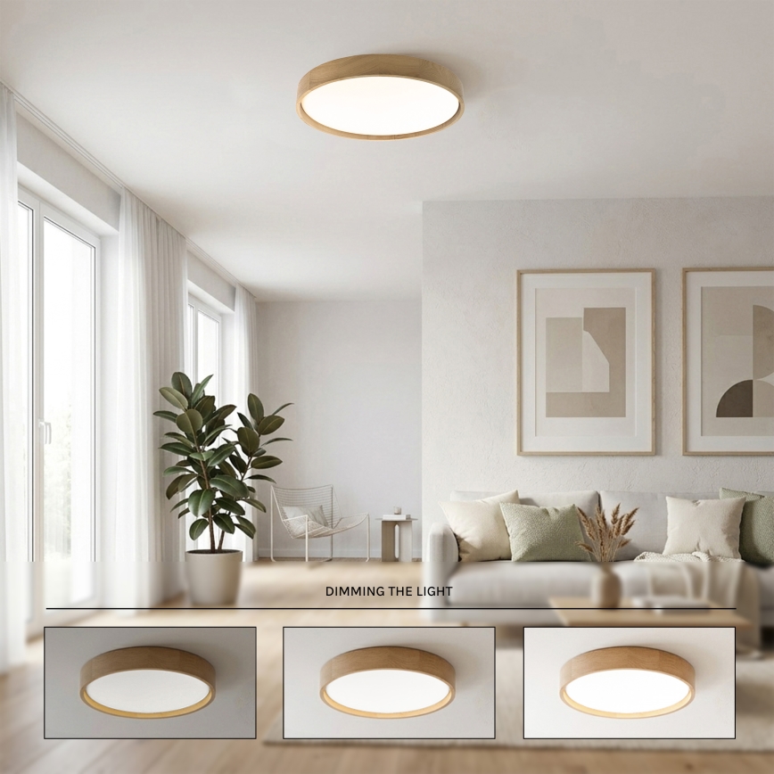 Brilagi - Candeeiro de tecto LED dimerizável MANAROLA REMOTE LED/36W/230V 3000-6500K diâmetro 51 cm carvalho + comando remoto