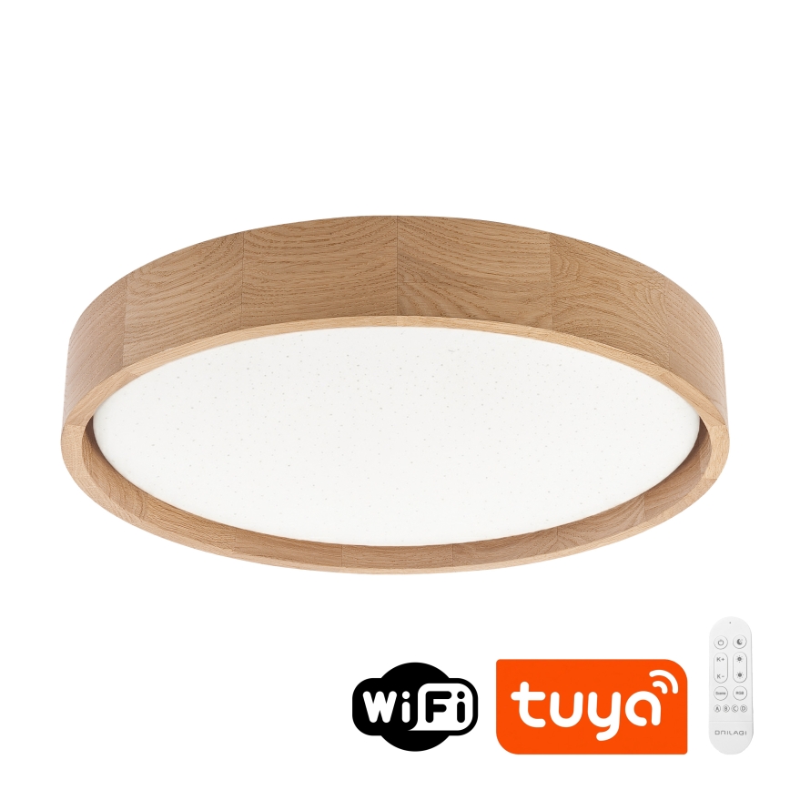 Brilagi - Luminária de teto LED dimerizável MANAROLA SMART STARS LED/24W/230V 3000–6000K Wi-Fi Tuya Beacon Ø 41 cm Carvalho + controlo remoto