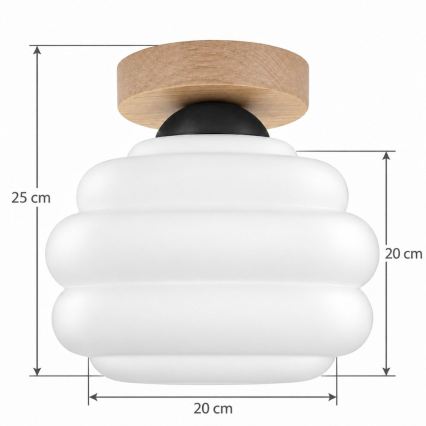 BRILAGI - Candeeiro de teto LED RETRO GLASS 1xE27/60W/230V diâmetro 20 cm carvalho/branco