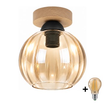 BRILAGI - Candeeiro de teto LED RETRO GLASS 1xE27/60W/230V Ø 18 cm carvalho/bege fumado