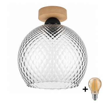 BRILAGI - Candeeiro de teto LED RETRO GLASS 1xE27/60W/230V Ø 25 cm carvalho/cinzento fumado