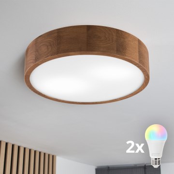 Brilagi - Candeeiro de teto LED RGBW dimerizável CARVALHO 2x E27 / 15 W / 230 V 2700–6500 K Wi‑Fi carvalho Ø 37,5 cm
