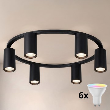 Brilagi - Candeeiro de teto LED RGBW dimerizável SELE 6xGU10/6,5W/230V 2700-6500K preto + controlo remoto