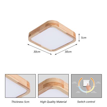 BRILAGI - Candeeiro de tecto LED WOODLINE SQUARE LED/32W/230V 3000/4000/6000K carvalho 30x30 cm