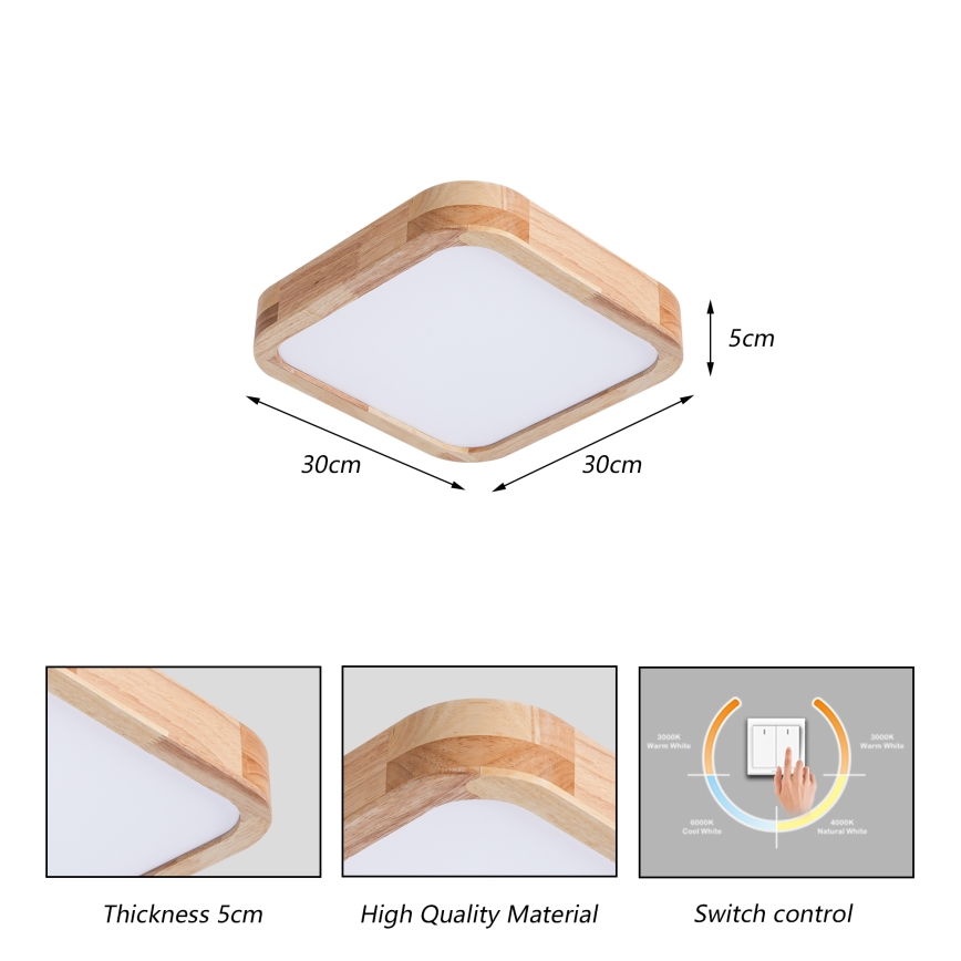 BRILAGI - Candeeiro de tecto LED WOODLINE SQUARE LED/32W/230V 3000/4000/6000K carvalho 30x30 cm