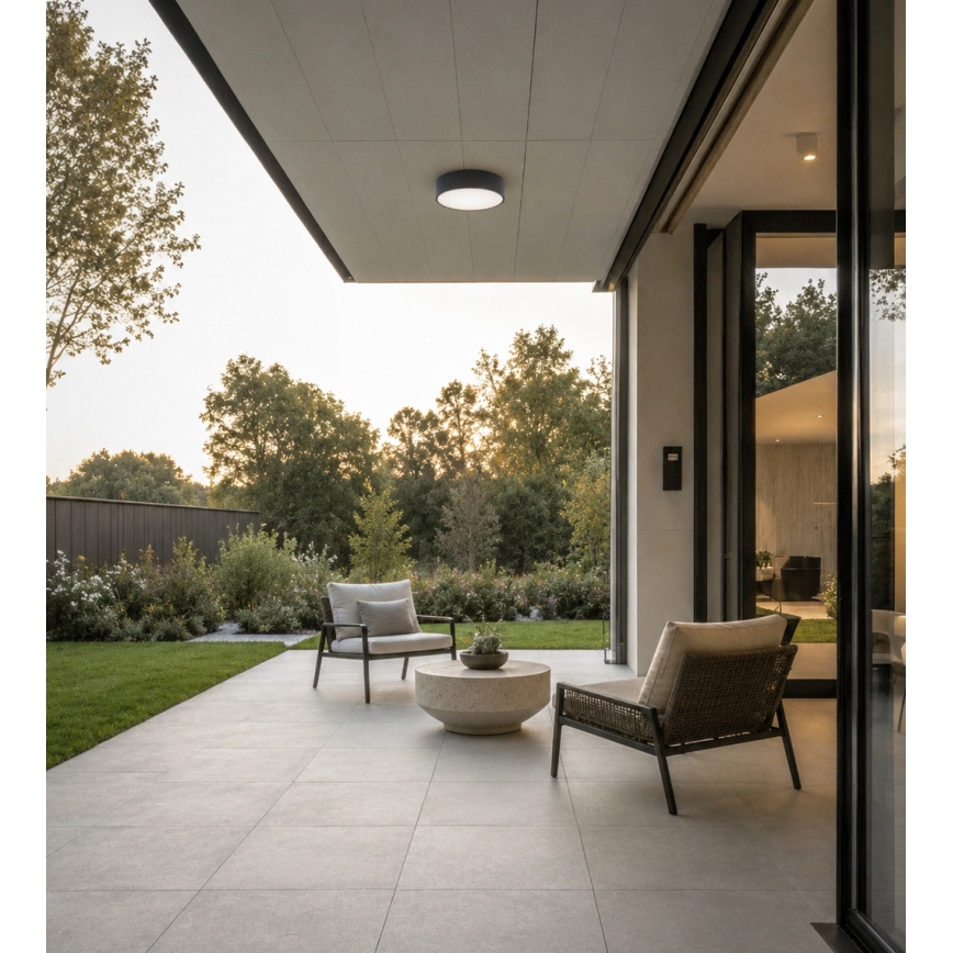 Brilagi - Candeeiro de teto para casa de banho com sensores de movimento e crepúsculo CLARE 1xE27/24W/230V Ø 20 cm antracite IP54