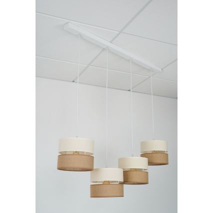 Brilagi - Candeeiro de teto suspenso ROYAL YUTE 4xE27/15W/230V bege/creme/branco