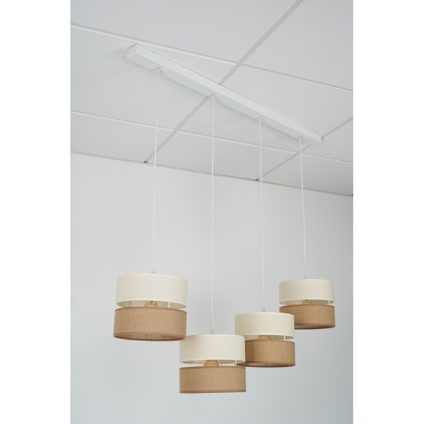 Brilagi - Candeeiro de teto suspenso ROYAL YUTE 4xE27/15W/230V bege/creme/branco