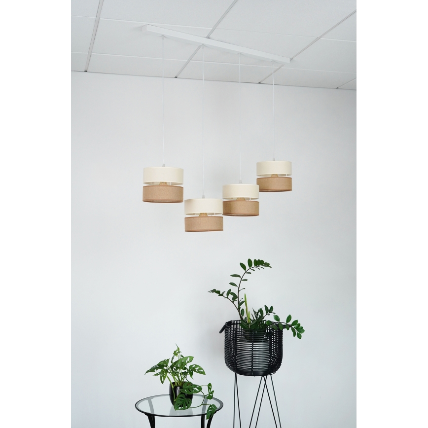 Brilagi - Candeeiro de teto suspenso ROYAL YUTE 4xE27/15W/230V bege/creme/branco