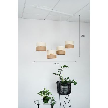 Brilagi - Candeeiro de teto suspenso ROYAL YUTE 4xE27/15W/230V bege/creme/branco