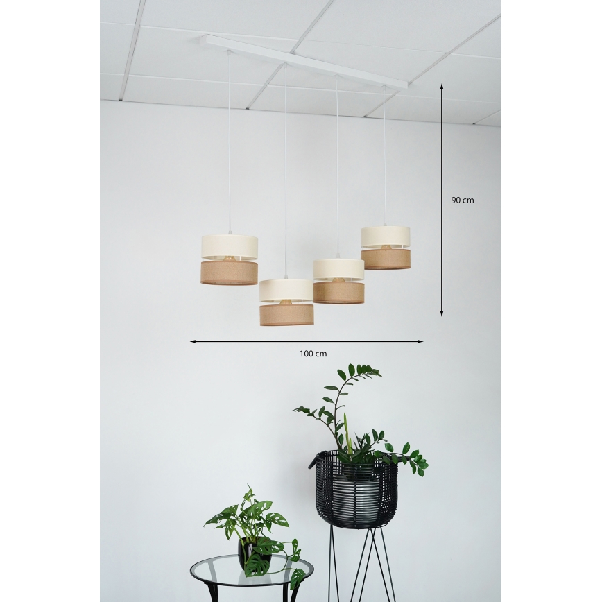 Brilagi - Candeeiro de teto suspenso ROYAL YUTE 4xE27/15W/230V bege/creme/branco