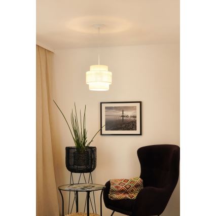 Brilagi - Candeeiro suspenso em cabo SPACE YUTE 1xE27/15W/230V diâmetro 25 cm creme/branco