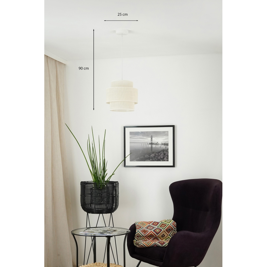 Brilagi - Candeeiro suspenso em cabo SPACE YUTE 1xE27/15W/230V diâmetro 25 cm creme/branco