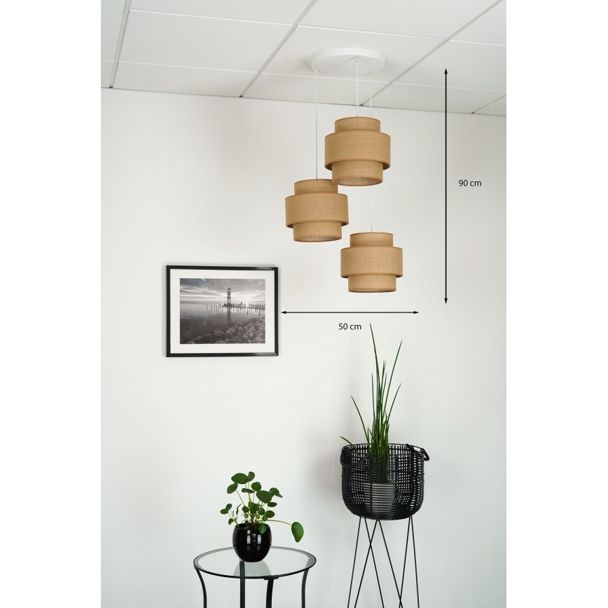 Brilagi - Candeeiro de teto suspenso SPACE YUTE 3xE27/15W/230V bege/branco