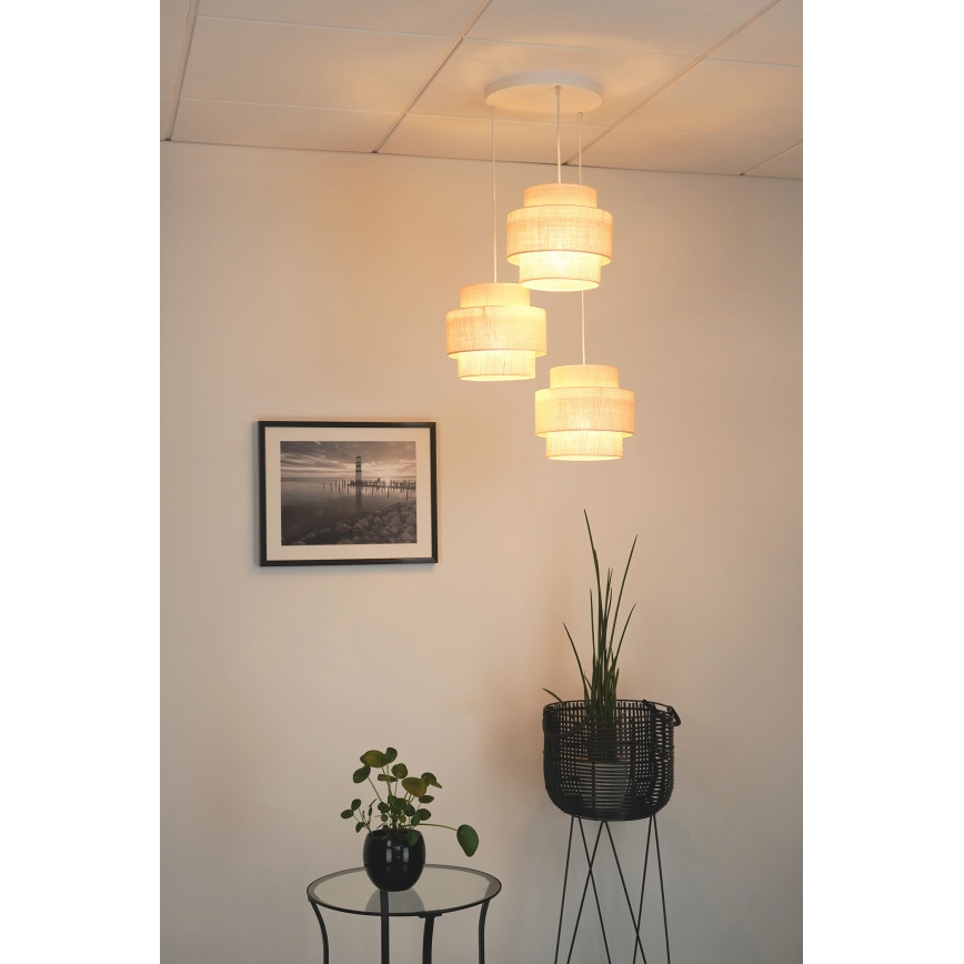 Brilagi - Candeeiro suspenso em cabo SPACE YUTE 3xE27/15W/230V creme/branco