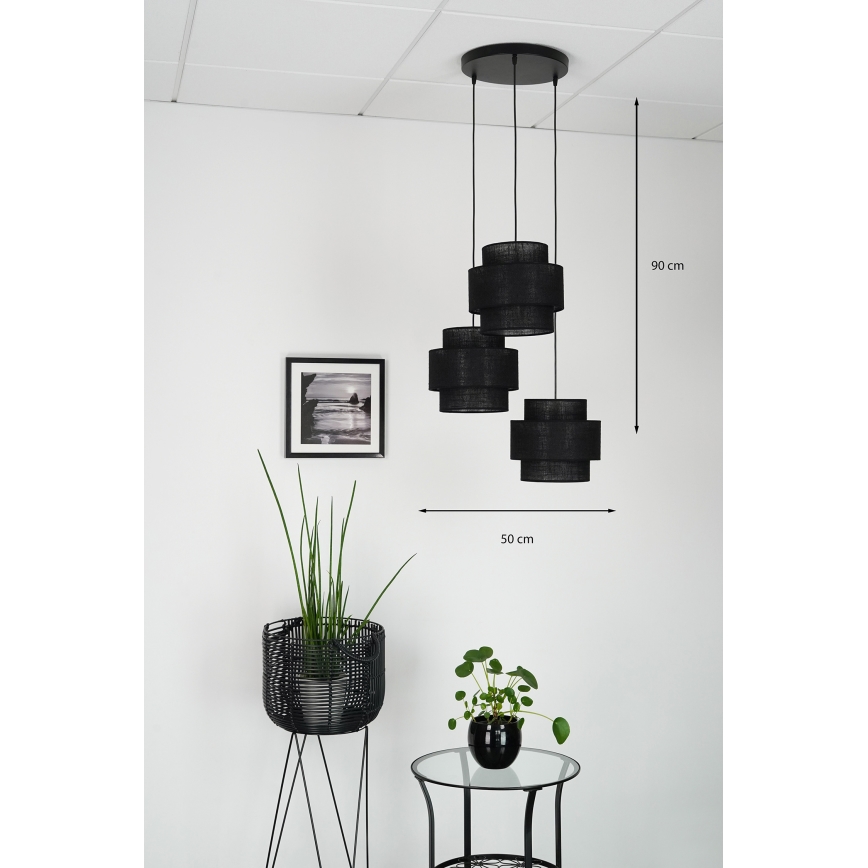 Brilagi - Candeeiro de teto suspenso SPACE YUTE 3xE27/15W/230V preto