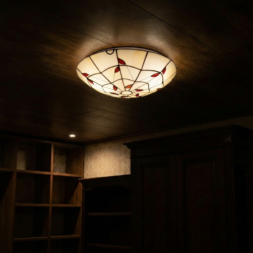 Brilagi - Candeeiro de teto Tiffany em vitral FOLIA, 2xE27/60W/230V, diâmetro 40 cm