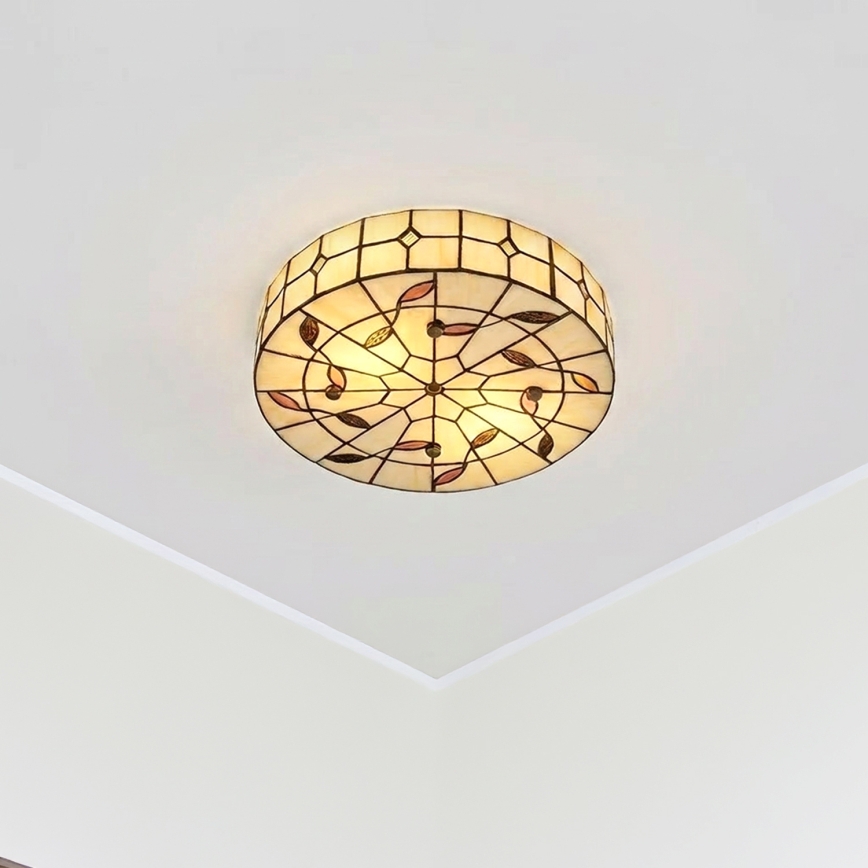 Brilagi - Candeeiro de teto Tiffany em vitral FOLIA 3xE27/60W/230V Ø 40 cm