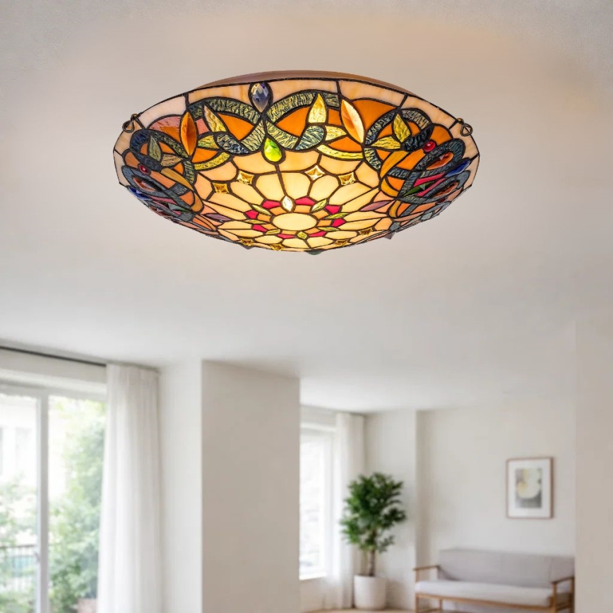 Brilagi - Candeeiro de teto Tiffany em vitral LUISA 2xE27/60W/230V Ø 40 cm