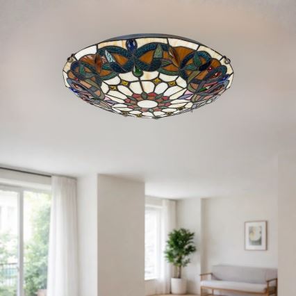 Brilagi - Candeeiro de teto Tiffany em vitral LUISA 2xE27/60W/230V Ø 40 cm