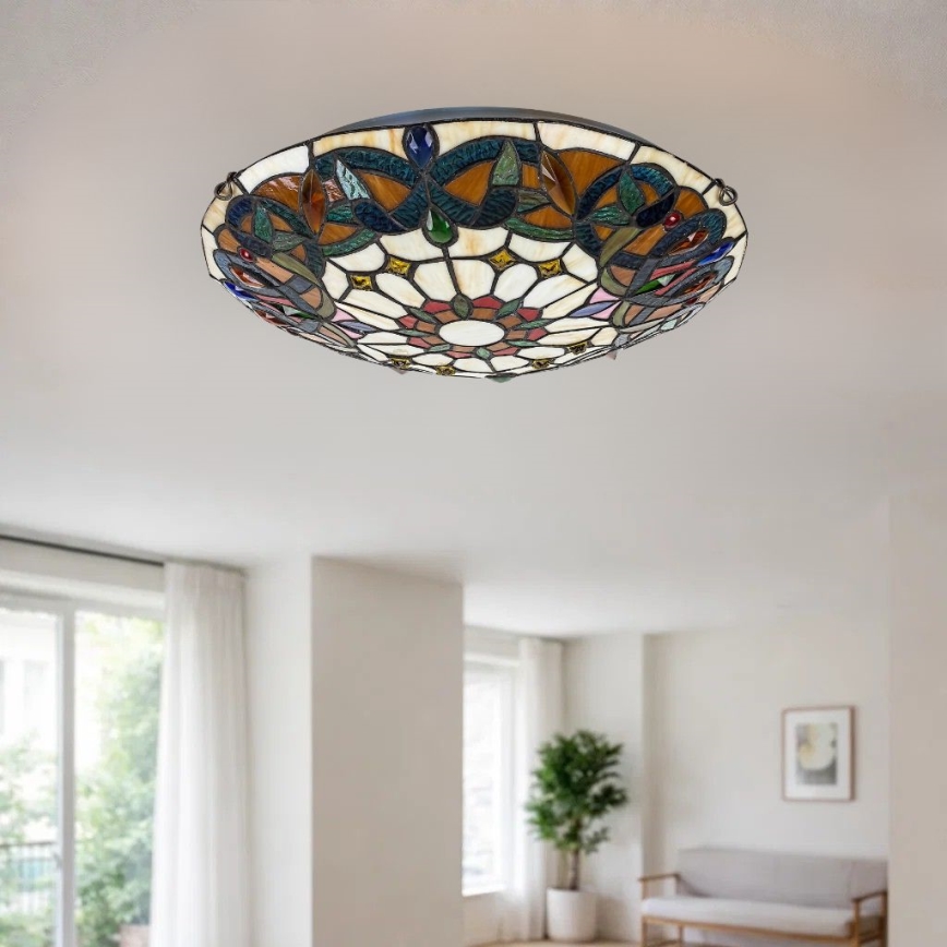Brilagi - Candeeiro de teto Tiffany em vitral LUISA 2xE27/60W/230V Ø 40 cm