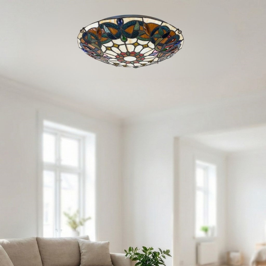 Brilagi - Candeeiro de teto Tiffany em vitral LUISA 2xE27/60W/230V Ø 40 cm