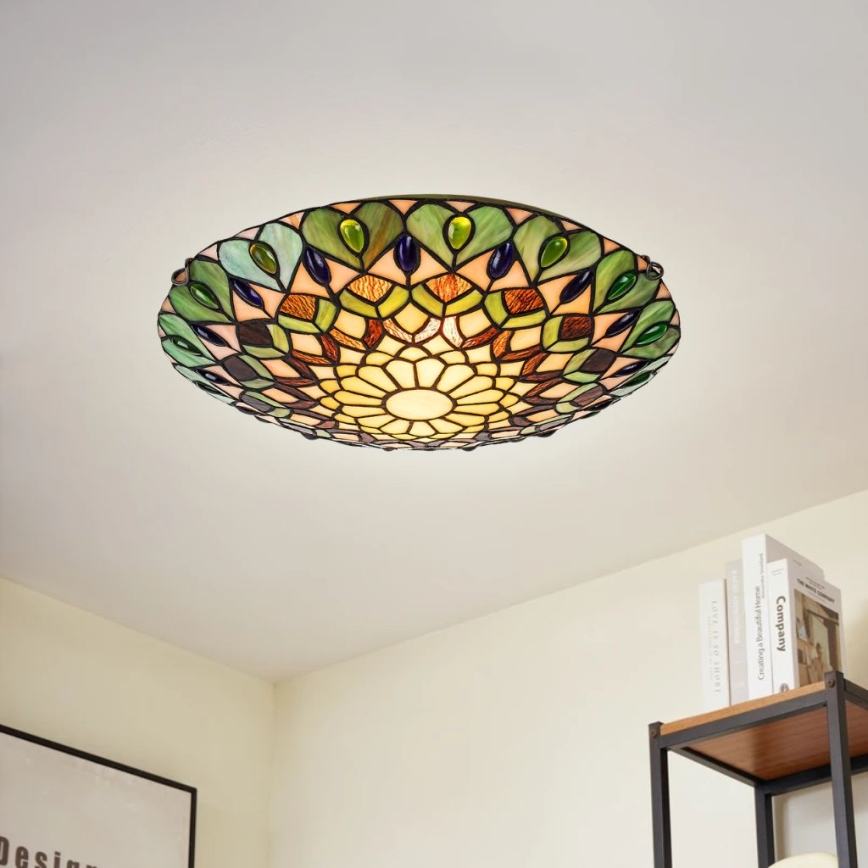 Brilagi - Candeeiro de teto Tiffany em vitral MARGARET, 2xE27/60W/230V, Ø 40 cm