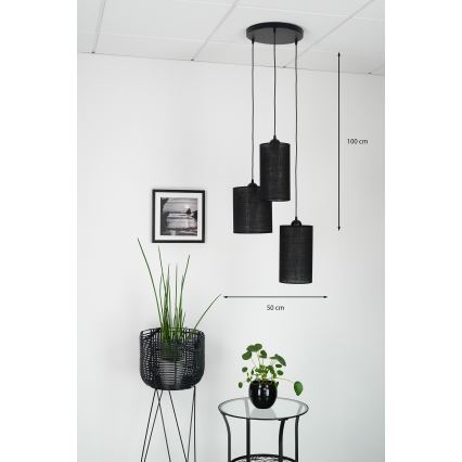 Brilagi - Lustre suspenso em cabo TUBES 3xE27/15W/230V preto