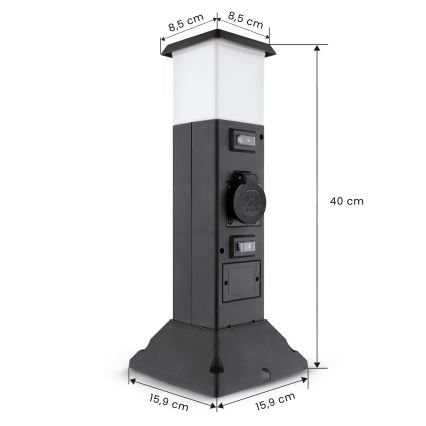 Brilagi - Candeeiro exterior com 2 tomadas SCHUKO 1xE14/15W/230V IP44 preto